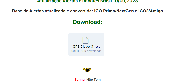 Atualização Pontos de Alerta e Radar (iGO) Brasil - Alertas